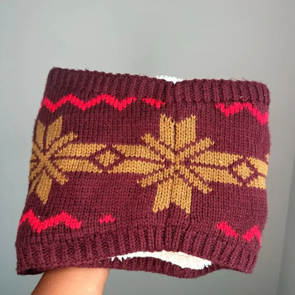 The North Face Neck Gaiter Burgundy Fair Isle Sherpa Fleece Lined Winter OS
